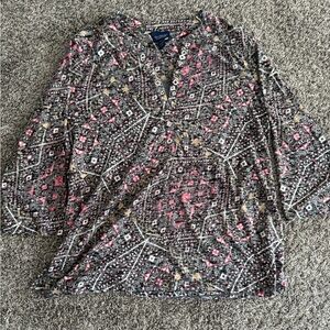 Gloria Vanderbilt L Patterned Pink and Black Women's Top